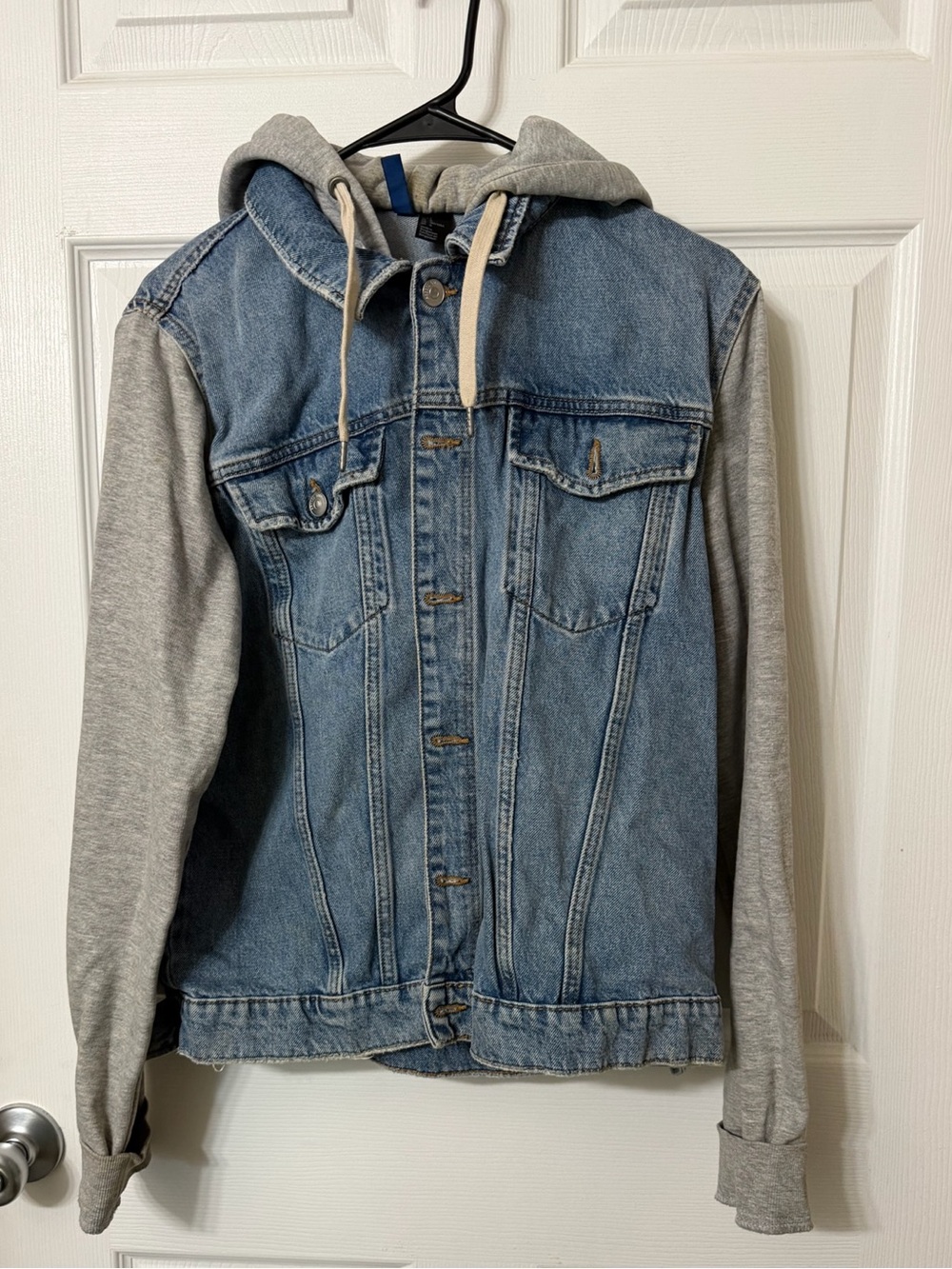 Divided Denim Jacket with Gray Hood & Sleeves